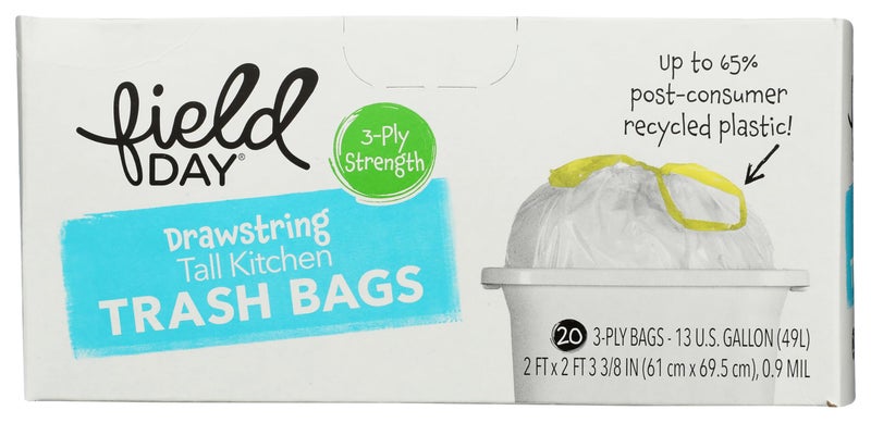 Field Day Drawstring Tall Kitchen Trash Bags, 20 Count - Image 1